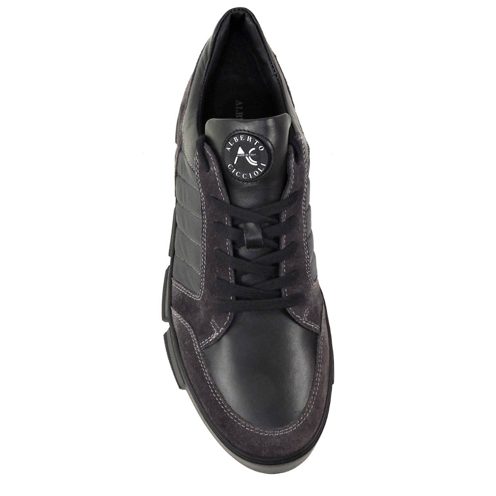ALBERTO CICCIOLI 🇮🇹 MEN'S BLACK LEATHER COMFORT FASHION SNEAKERS - Picture 6 of 7